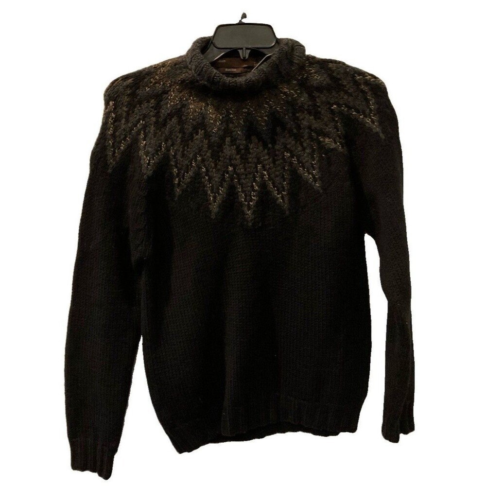 Men's Perry Ellis Hand Knit Sweater Wool Blend Diamond Print Gray Size Med. NWT